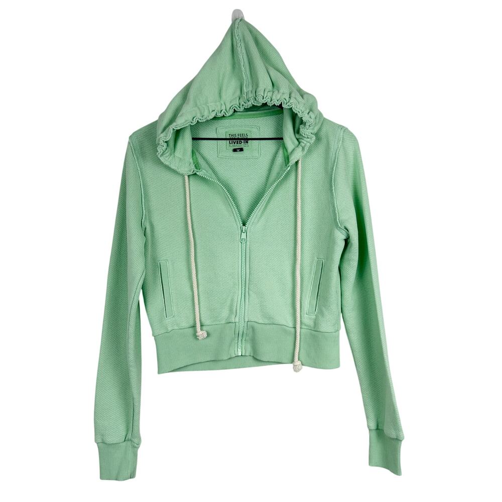 American Eagle Light Green Crop Hoodie Sweatshirt - M